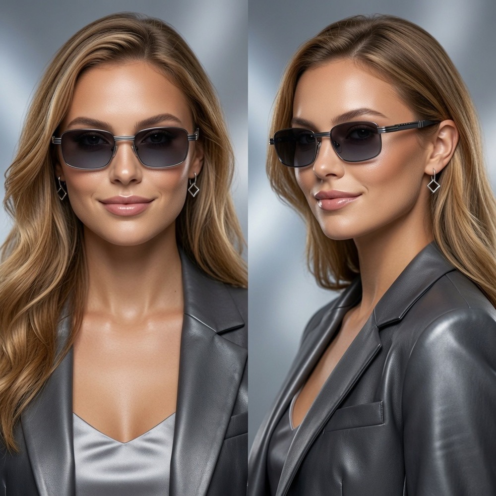 Gunmetal Square Sunglasses Gradient Smoke Lens Women Retro Metal Frame Eyewear
